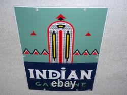 Vintage Indian Gasoline 18 Porcelain Metal Motorcycle Gas & Oil Pump Plate Sign