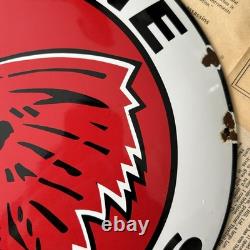 Vintage Indian Gasoline Motor Oils 12 Inch Convex Porcelain Enamel Sign