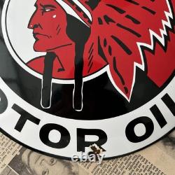 Vintage Indian Gasoline Motor Oils 12 Inch Convex Porcelain Enamel Sign