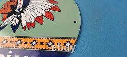 Vintage Indian Gasoline Porcelain Chief Gas Motor Oil Service Station Pump Sign