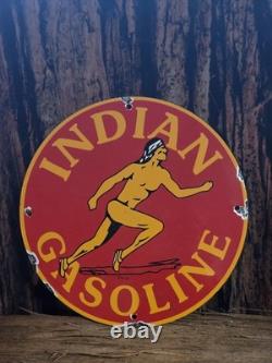 Vintage Indian Gasoline Porcelain Gas Pump Sign Motor Oil 12