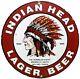 Vintage Indian Head Lager Beer Porcelain Sign Liquor Stor Bar Gas Oil Fiat Car