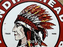 Vintage Indian Head Lager Beer Porcelain Sign Liquor Stor Bar Gas Oil Fiat Car