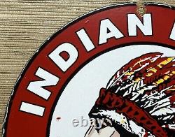 Vintage Indian Head Lager Beer Porcelain Sign Liquor Stor Bar Gas Oil Fiat Car