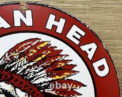 Vintage Indian Head Lager Beer Porcelain Sign Liquor Stor Bar Gas Oil Fiat Car