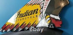 Vintage Indian Motorcycle Porcelain Gas Oil Native American Chief Service Sign