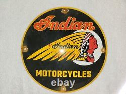 Vintage Indian Motorcycle Porcelain Sign Gas Oil Chief Harley Davidson (NICE)