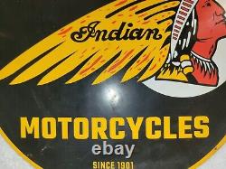 Vintage Indian Motorcycle Porcelain Sign Gas Oil Chief Harley Davidson (NICE)