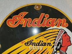 Vintage Indian Motorcycle Porcelain Sign Gas Oil Chief Harley Davidson (NICE)