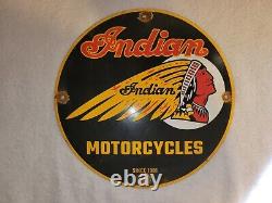 Vintage Indian Motorcycle Porcelain Sign Gas Oil Chief Harley Davidson (NICE)