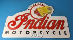 Vintage Indian Motorcycles Sign Gas Pump Service Station Dealer Porcelain Sign