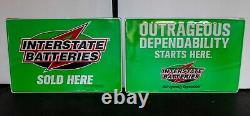 Vintage Interstate Batteries 24 x 36 Embossed Sign Set Advertising Sold Here
