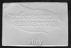 Vintage Interstate Batteries 24 x 36 Embossed Sign Set Advertising Sold Here