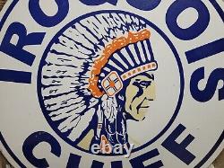 Vintage Iroquois Chief Porcelain Sign 30 Gasoline Dealer Rare Motor Oil Service