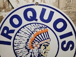 Vintage Iroquois Chief Porcelain Sign 30 Gasoline Dealer Rare Motor Oil Service
