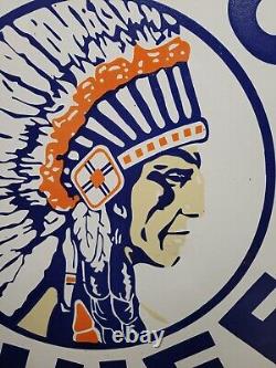 Vintage Iroquois Chief Porcelain Sign 30 Gasoline Dealer Rare Motor Oil Service