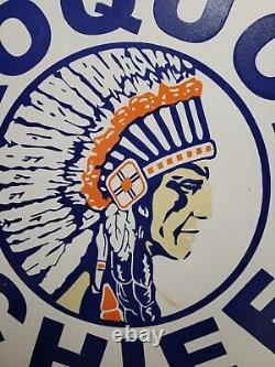 Vintage Iroquois Chief Porcelain Sign 30 Gasoline Dealer Rare Motor Oil Service
