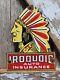 Vintage Iroquois Porcelain Sign Auto Insurance Chief Door Plaque Advertising