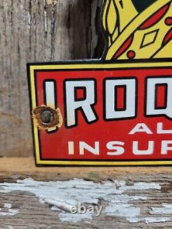 Vintage Iroquois Porcelain Sign Auto Insurance Chief Door Plaque Advertising