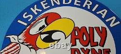 Vintage Iskenderian Porcelain Poly Dyne Racing Cams Gas Service Pump Plate Sign