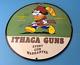 Vintage Ithaca Guns Sign Mickey Mouse Sign Firearm Porcelain Gas Pump Sign