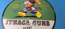 Vintage Ithaca Guns Sign Mickey Mouse Sign Firearm Porcelain Gas Pump Sign