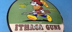 Vintage Ithaca Guns Sign Mickey Mouse Sign Firearm Porcelain Gas Pump Sign