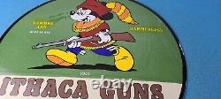 Vintage Ithaca Guns Sign Mickey Mouse Sign Firearm Porcelain Gas Pump Sign