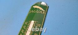 Vintage Jaguar Porcelain Auto Gas Luxury Car Ad Sign Service On Thermometer