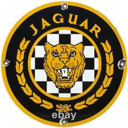 Vintage Jaguar Porcelain Dealership Sign Sales Service Motor Oil Gas Station
