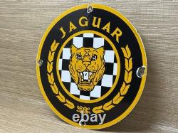 Vintage Jaguar Porcelain Dealership Sign Sales Service Motor Oil Gas Station