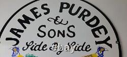 Vintage James Purdey Sign Hunting Firearms Shot Gun Gas Pump Porcelain Sign