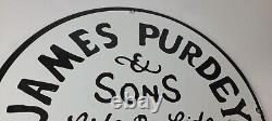 Vintage James Purdey Sign Hunting Firearms Shot Gun Gas Pump Porcelain Sign