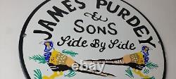 Vintage James Purdey Sign Hunting Firearms Shot Gun Gas Pump Porcelain Sign