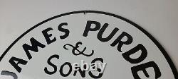Vintage James Purdey Sign Hunting Firearms Shot Gun Gas Pump Porcelain Sign