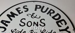Vintage James Purdey Sign Hunting Firearms Shot Gun Gas Pump Porcelain Sign
