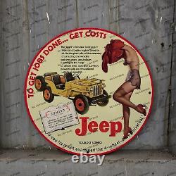 Vintage Jeep Porcelain Service Gas Pump Plate Adventure Dealership Sales Sign