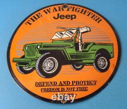 Vintage Jeep Porcelain Service Gas Pump Plate Military Sales Dealership Sign