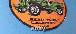 Vintage Jeep Porcelain Service Gas Pump Plate Military Sales Dealership Sign