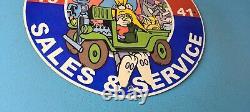 Vintage Jeep Porcelain Sign Garage Shop Gas Service Station Pump Plate Sign