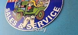 Vintage Jeep Porcelain Sign Garage Shop Gas Service Station Pump Plate Sign