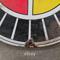 Vintage Jeep Yellow Red Old Us Gasoline Oil Gas Pump Enamel Porcelain Sign