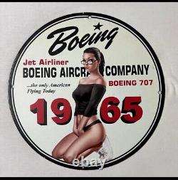 Vintage Jetliner Boeing Aircraft Pinup Girl Porcelain Gas Oil Aviation Aero Sign