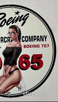 Vintage Jetliner Boeing Aircraft Pinup Girl Porcelain Gas Oil Aviation Aero Sign