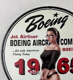 Vintage Jetliner Boeing Aircraft Pinup Girl Porcelain Gas Oil Aviation Aero Sign