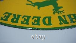 Vintage John Deere Porcelain Metal Sign Rare Dealer Tractor Sales Farm Corn Ad
