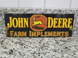 Vintage John Deere Porcelain Sign Farm Farming Barn Tractor Ranch Corn Gas Oil