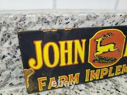Vintage John Deere Porcelain Sign Farm Farming Barn Tractor Ranch Corn Gas Oil