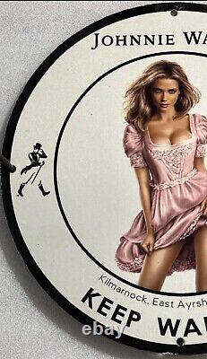 Vintage Johnnie Walker Pinup Girl Porcelain Gas Oil Whiskey Beverage Garage Sign
