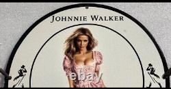 Vintage Johnnie Walker Pinup Girl Porcelain Gas Oil Whiskey Beverage Garage Sign